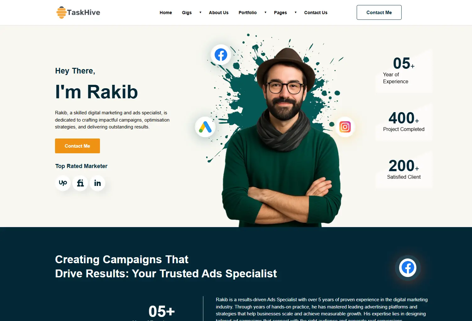 TaskHive – Digital Marketer and Freelancer Portfolio Elementor Templates Kit